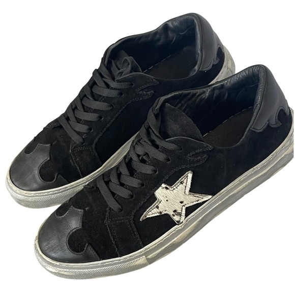 Dingo Black Suede Leather Star Sneakers Distressed Sole Men's 9.5M Western Rock - Picture 1 of 16